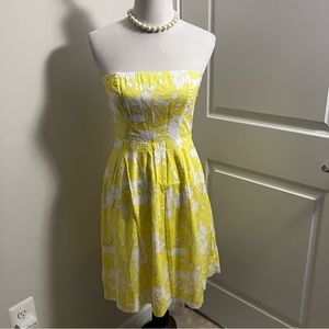 THE LIMITED | White Yellow Flower Abstract Design Strapless Dress | size 4